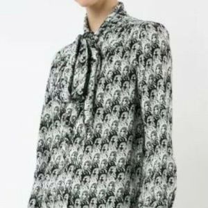 Marc Jacobs Face Print Pussy Bow Blouse 100% Silk